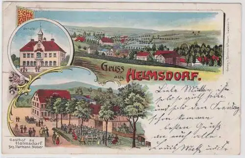 99332 Ak Lithographie Gruß aus Helmsdorf bei Zwickau Gasthof usw. 1906