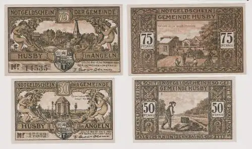 2 Banknoten 1 x 50 & 1 x 75 Pfennig Notgeld Gemeinde Husby o.D. (151704)