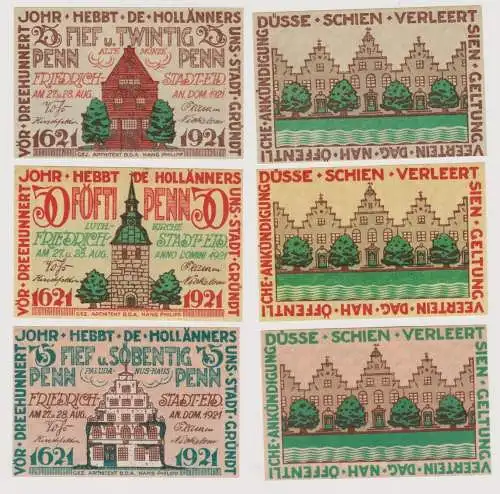 Notgeld Banknoten Friedrichstadt 1921, 25-50-75 Pfennig (153347)