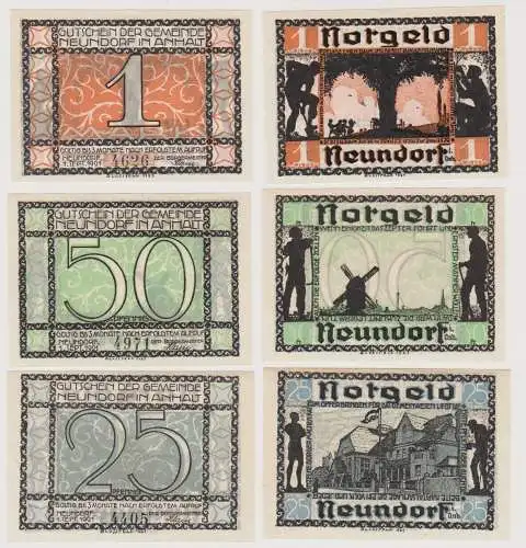 25,50 Pfennig, 1 Mark  Banknoten Notgeld Gemeinde Neundorf in Anh. 1921 (151910)