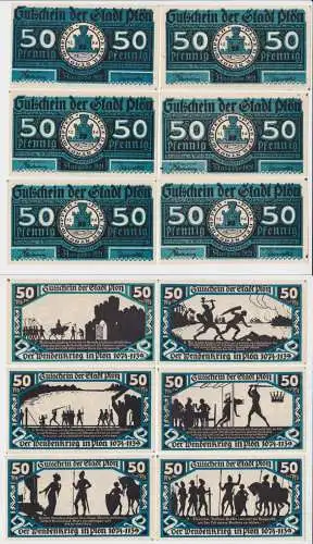 6x 50 Pfennig Banknote Notgeld Stadt Plön 1921 (128335)