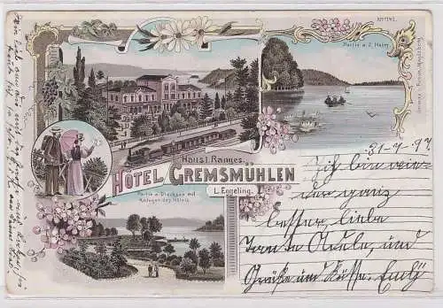 61180 Ak Lithographie Hotel Gremsmühlen und Dampflokomotive 1897