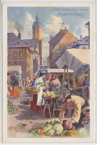 59084 Künstler Ak Annaberg im Erzgebirge - Markttag um 1910