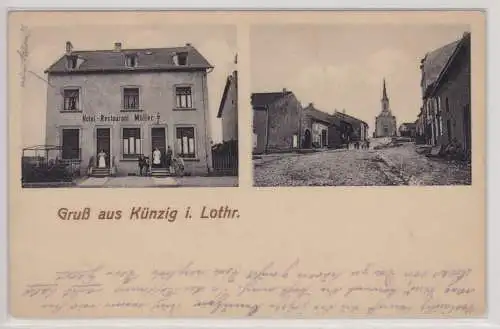 34465 Feldpost Ak Gruß aus Künzig in Lothringen Hotel Restaurant Müller 1915