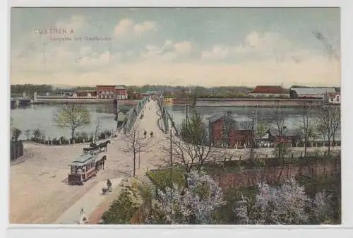 94945 Feldpost Ak Cüstrin A. (Kostrzyn nad Odrą) - Panorama mit Oderbrücke 1910