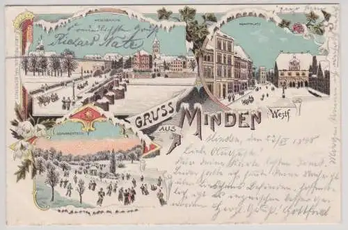 89733 Ak Lithographie Gruß aus Minden in Westfalen im Winter 1898
