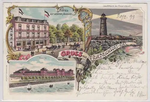 63196 Ak Lithographie Gruß aus Friedrichsort Kiel Hotel zur schönen Aussicht1899