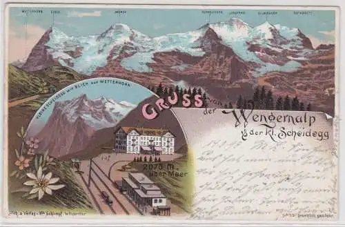 73174 Lithographie Ak Gruss von der Wengernalp & der kl. Scheidegg 1898