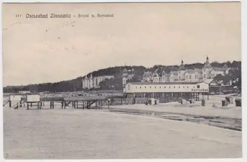 64890 Ak Ostseebad Zinnowitz Strand mit Herrenbad 1910