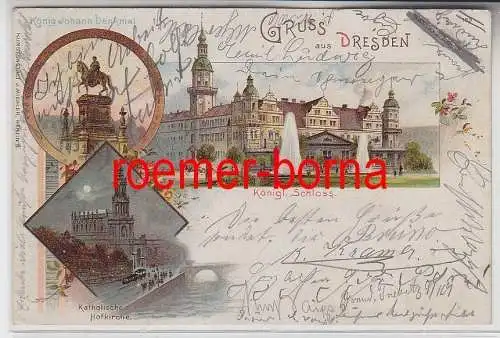 77770 Ak Lithografie Gruss aus Dresden Königl. Schloss, Kath. Hofkirche 1898