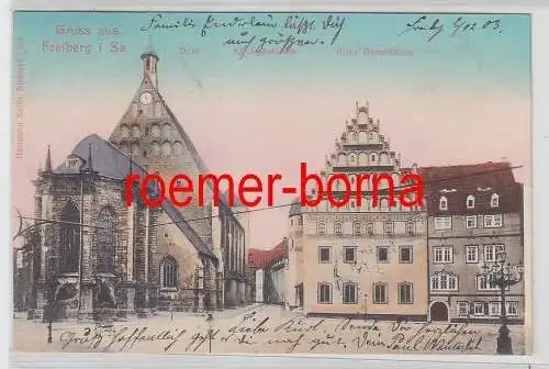 77960 Ak Gruss aus Freiberg i.Sa. Kirchgässchen Altes Gymnasium Dom 1903