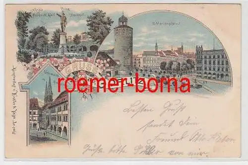 74038 Ak Lithografie Gruss aus Görlitz Marienplatz Untermarkt usw. 1901