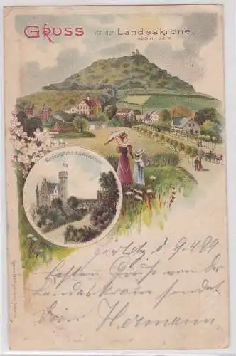 88821 AK Gruss von der Landeskrone - Restauration und Blick vom Tal 1899