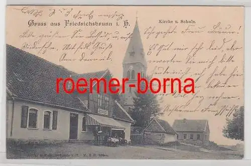 77291 Ak Gruß aus Friedrichsbrunn im Harz Kirche und Schule 1904