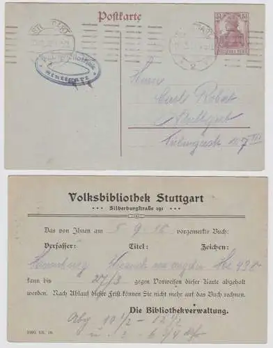 83691 DR Ganzsachen Postkarte P109 Volksbibliothek Stuttgart 25. März 1919