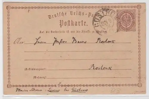 97344 DR Ganzsachen Postkarte Plattenfehler P1D3 Güstrow nach Rostock 1874