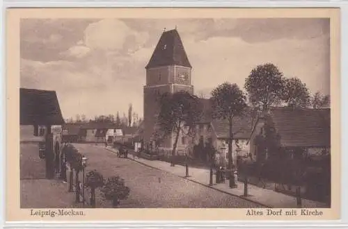 74837 Ak Leipzig-Mockau Altes Dorf mit Kirche um 1920