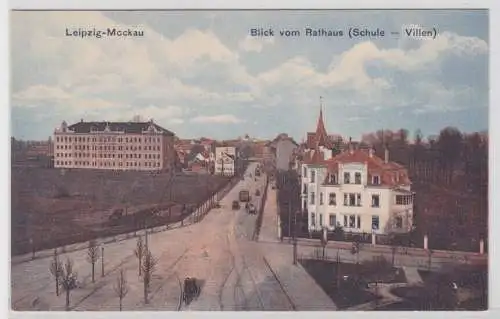77365 Ak Leipzig-Mockau Blick vom Rathaus auf Schule und Villen um 1920