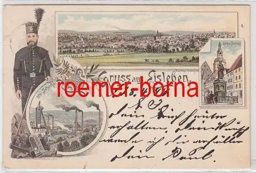 78103 Ak Lithografie Gruss aus Eisleben Otto-Schacht, Lutherdenkmal, Totale 1898