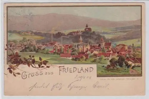 79065 Ak Lithographie Gruss aus Friedland um 1900