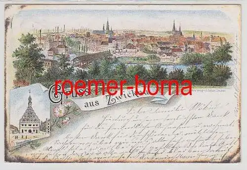 57846 Ak Lithografie Gruss aus Zwickau Totale und Gewandhaus 1901