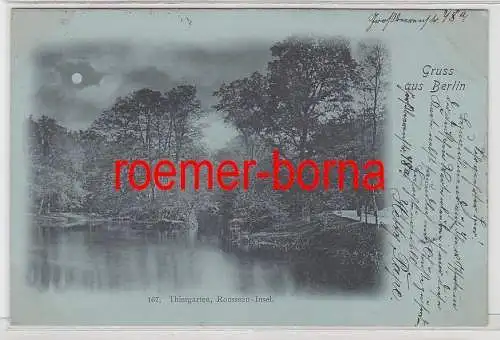 75069 Mondschein Ak Gruss aus Berlin Thiergarten Rousseau-Insel 1898