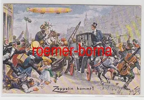 29646 Arthur Thiele Künstler Ak "Zeppelin kommt!" 1909