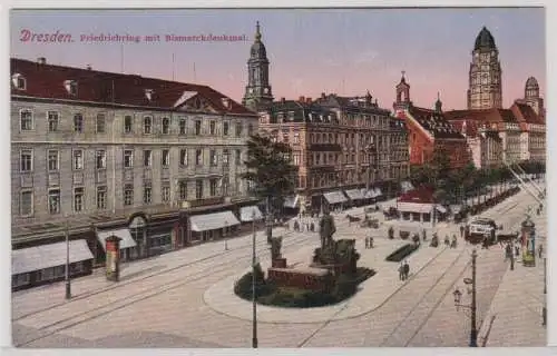 02095 Ak Dresden Friedrichring mit Bismarckdenkmal um 1910