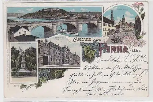 69086 Ak Lithographie Gruss aus Pirna an der Elbe 1903