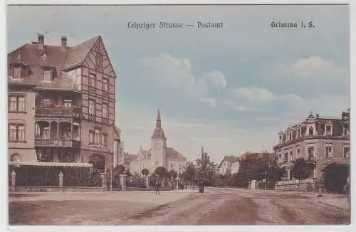 91993 Ak Grimma in Sachsen Leipziger Straße mit Postamt 1921