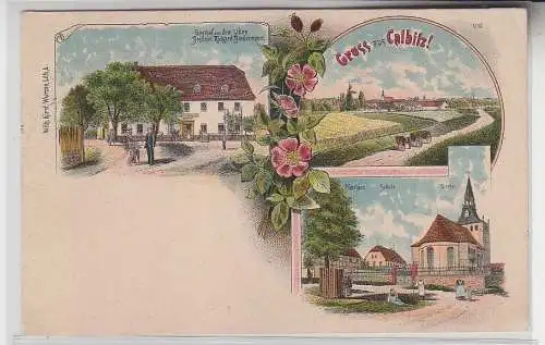 69222 Ak Lithographie Gruß aus Calbitz Gasthof 1918