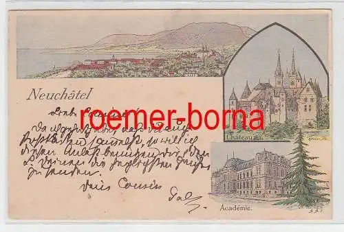 74273 Ak Lithografie Neuchatel Chateau / Academie1897