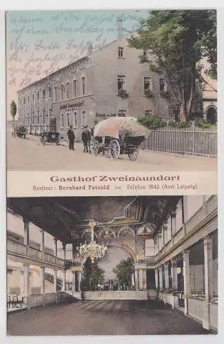 61658 Mehrbild Ak Gasthof Zweinaundorf bei Leipzig mit Fuhrwerk davor 1919