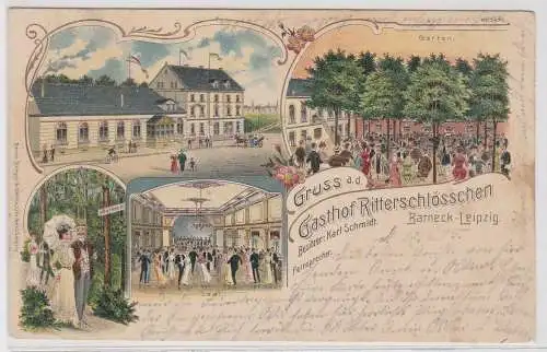 35444 Ak Lithographie Gruß aus dem Gasthof Ritterschlößchen Barneck-Leipzig 1905