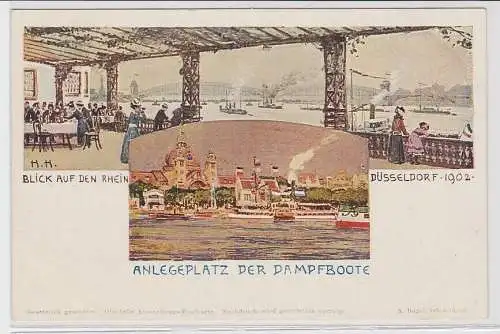 62378 Künstler Ak Düsseldorf Ausstellung 1902 Anlegeplatz der Dampfboote