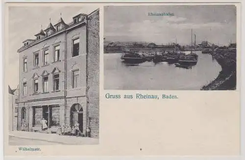 90975 Mehrbild Ak Gruss aus Rheinau, Baden - Wilhelmstr., Rheinauhafen um 1920