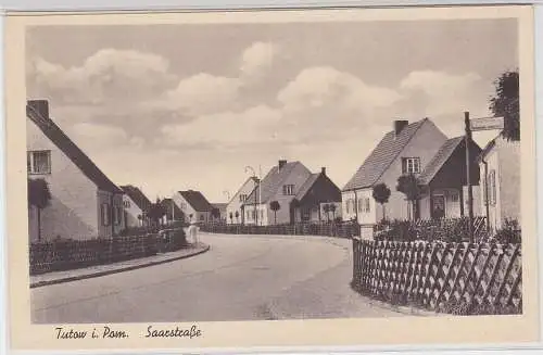 89461 AK Tutow in Pommern - Saarstraße, Straßenansicht um 1930