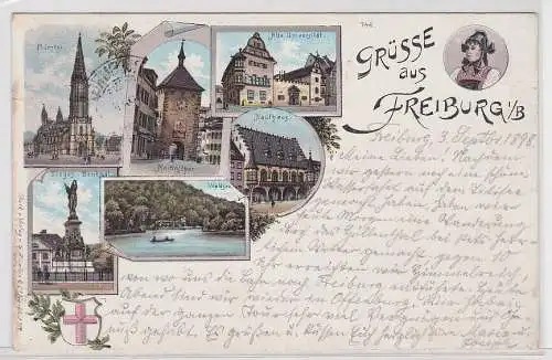 42473 Ak Lithographie Gruß aus Freiburg i.B. Universität, Kaufhaus usw. 1898