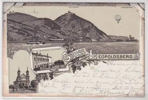 17070 Ak Lithographie Gruß vom Leopoldsberg Restauration und Fesselballon 1899