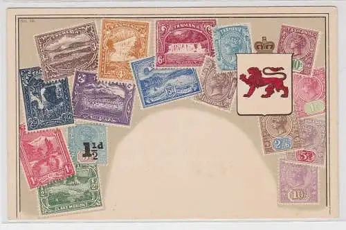 29349 Briefmarken Ak mit Briefmarken von Tasmanien Australien um 1910
