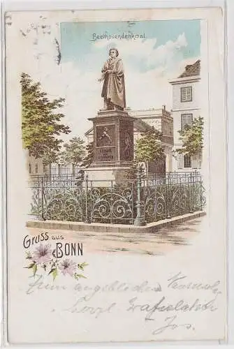 37260 Ak Lithographie Gruß aus Bonn Beethovendenkmal 1902