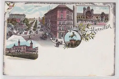 92252 Lithographie Ak Gruss aus Hannover - Georgst., Wellenschloss,Tivoli-Garten