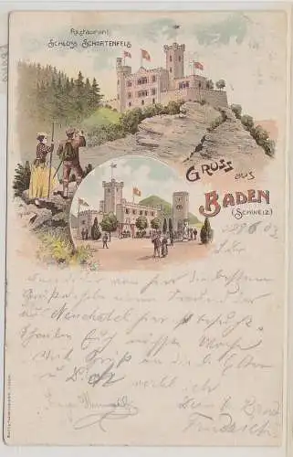 01089 Ak Lithographie Gruß aus Baden Schweiz Restaurant Schloß Schartenfels 1903
