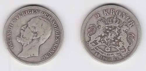 2 Kronen Silber Münze Schweden Oscar II 1900 ss (155960)