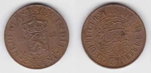 2 1/2 Cent Bronze Münze niederländisch Indien 1945 vz (155440)