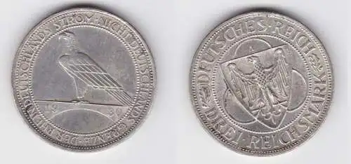 3 Mark Silbermünze Der Rhein 1930 A vz (155117)