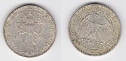 Silber Münze 3 Mark 1000 Jahre Stadt Meißen 1929 E ss+ (156026)