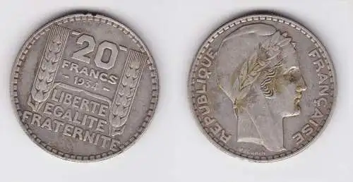 20 Franc Silber Münze Frankreich 1934 ss+ (15523)