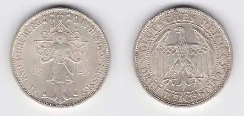 Silber Münze 3 Mark 1000 Jahre Stadt Meißen 1929 E ss/vz (156034)