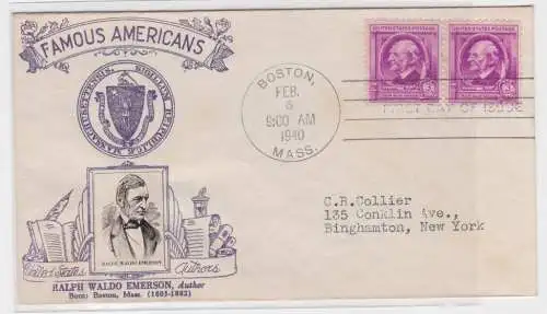 906494 Ersttagsbrief USA Famous Americans Ralph Waldo Emerson 1940 US FDC Cover